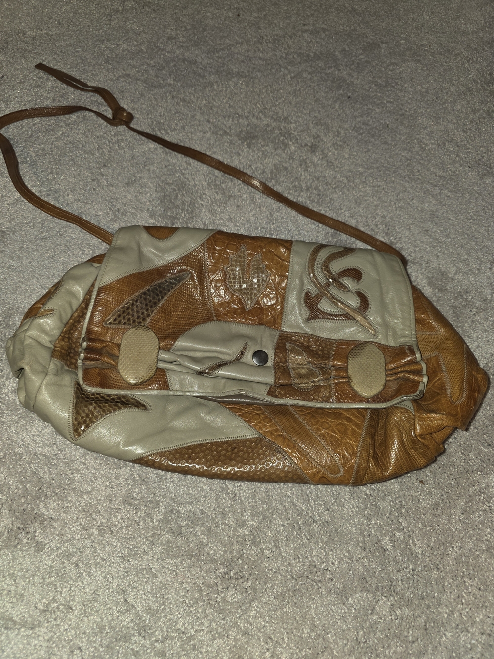 Vintage Sharif Two-Tone Tan & Cream Patchwork Shoulder Bag